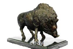 8.2kg Signé Art Statue Bronze Marbre Sauvage Sanglier Pig & Chasse Chien Guerre