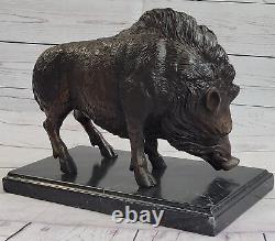 8.2kg Signée Art Statue Bronze Marbre Sauvage Sanglier Cochon Ampère Chien War