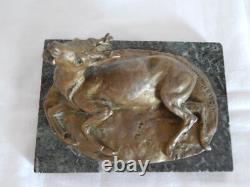 ANCIEN BRONZE Animalier CERF Signé A LAPLANCHE sur Socle en Marbre