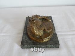 ANCIEN BRONZE Animalier CERF Signé A LAPLANCHE sur Socle en Marbre