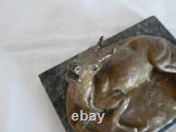 ANCIEN BRONZE Animalier CERF Signé A LAPLANCHE sur Socle en Marbre