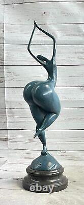 Abstrait Femme Signée Milo Sculpture Fonte Main Fabriqué Marbre Figurine Base