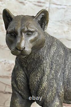 Africain Mountain Lion Bronze Sculpture Buste Signée Art Déco Marbre Base Ouvre