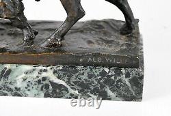 Alb Wille, 2 Bisons En Bronze Et Marbre, Sculptures Signées, Début 20eme Siècle