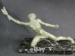 Alexandre OULINE rare Bronze La Victoire Art Déco sur sa base marbre