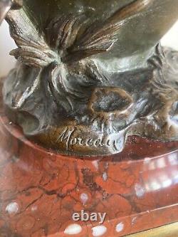Amour Assis Sur Une Cruche Bronze Et Marbre Signee Moreau Vers 1900