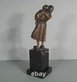 Amour Maternel Mère Et Enfant Ancienne Sculpture Bronze Signé Schmidt-cassel