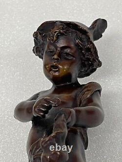 Ancien Bronze Classique Figurine Statue Jeune Mercury Marbre Base Signé