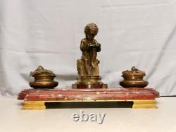 Ancien Encrier en Bronze signé LEMIRE SUSSE FRERES et Marbre. Cherubin Amour