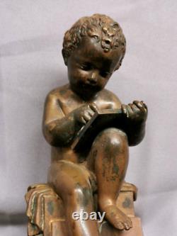 Ancien Encrier en Bronze signé LEMIRE SUSSE FRERES et Marbre. Cherubin Amour