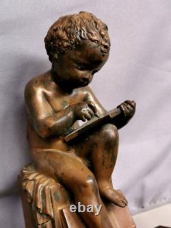 Ancien Encrier en Bronze signé LEMIRE SUSSE FRERES et Marbre. Cherubin Amour
