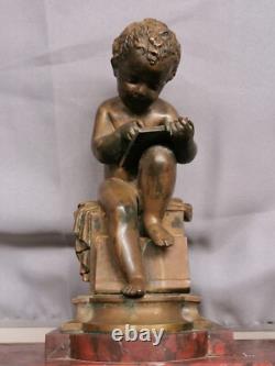 Ancien Encrier en Bronze signé LEMIRE SUSSE FRERES et Marbre. Cherubin Amour