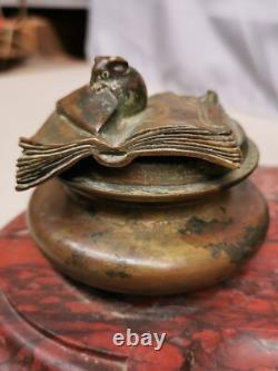 Ancien Encrier en Bronze signé LEMIRE SUSSE FRERES et Marbre. Cherubin Amour