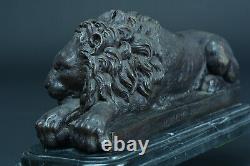 Ancien Lion Couché en bronze Animalier félin signé BONHEUR PARIS socle marbre
