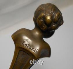 Ancien Sceau Cachet Statue Jeune Femme Bronze Signee Roland Avec Socle Marbre
