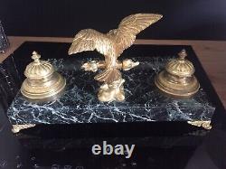 Ancien encrier aigle impérial style empire bronze et marbre Emile PINEDO Signé