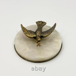 Ancien porte-rameaux en albâtre/marbre Colombe signée SELAS, Bronze