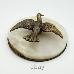Ancien porte-rameaux en albâtre/marbre Colombe signée SELAS, Bronze