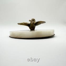 Ancien porte-rameaux en albâtre/marbre Colombe signée SELAS, Bronze