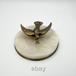 Ancien porte-rameaux en albâtre/marbre Colombe signée SELAS, Bronze