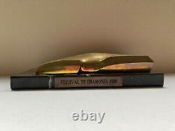 Ancien trophée automobile bronze marbre signé Emmanuel Zurini Chamonix 1988 art