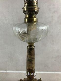 Ancienne lampe à huile, pétrole en bronze et marbre signé 15 Amma et autre