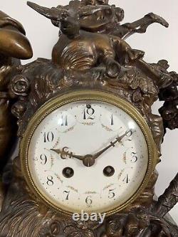 Ancienne pendule signée Moreau aux amours Marbre patiné Bronze 19 ème Clock