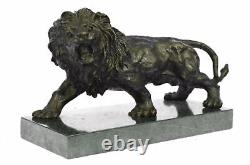 Angry Lion Rugissant Signée Barye Fonte Bronze Marbre Sculpture Statue Figurine