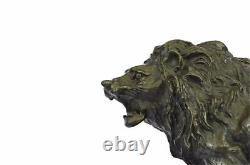 Angry Lion Rugissant Signée Barye Fonte Bronze Marbre Sculpture Statue Figurine