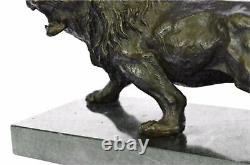 Angry Lion Rugissant Signée Barye Fonte Bronze Marbre Sculpture Statue Figurine