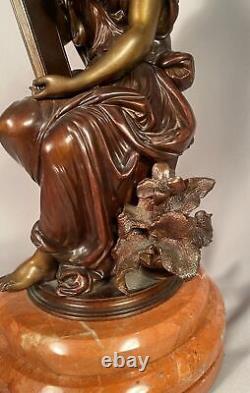 Antique Bronze De Femme avec Fleurs Signée Duchoiselle Marbre Base
