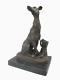 Antique Figurine Chien En Bronze Sur Un Marbre Noir