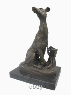 Antique Figurine Chien En Bronze sur un Marbre noir