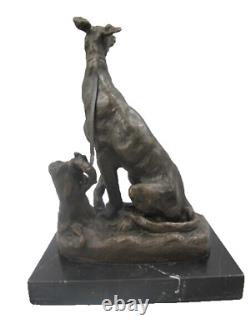 Antique Figurine Chien En Bronze sur un Marbre noir