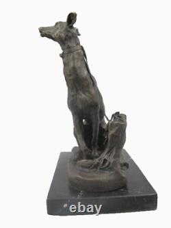 Antique Figurine Chien En Bronze sur un Marbre noir