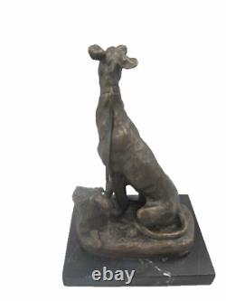 Antique Figurine Chien En Bronze sur un Marbre noir