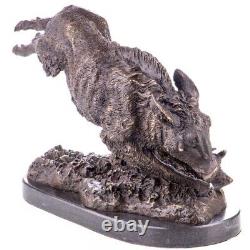 Antique Figurine Sangelier en Bronze Chasse Sauvage Sur un marbre noir Signée