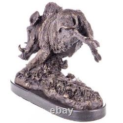 Antique Figurine Sangelier en Bronze Chasse Sauvage Sur un marbre noir Signée