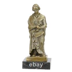 Antique Sculpture En Bronze De Beethoven Sur Un Marbre Noir Signée