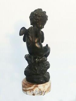 Anton Heingle L'amour protecteur bronze sur socle en marbre signé fin XIXème