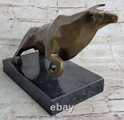 Art Déco Bronze Bull Monté Sur Un Noir Marbre Base Signée Nick Affaire
