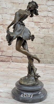 Art Déco Bronze Danseuse, Signée Cesaro Ouvre Sur Marbre Base Sculpture Artwork
