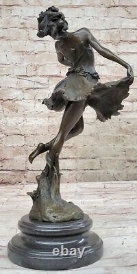 Art Déco Bronze Danseuse, Signée Cesaro Ouvre Sur Marbre Base Sculpture Artwork