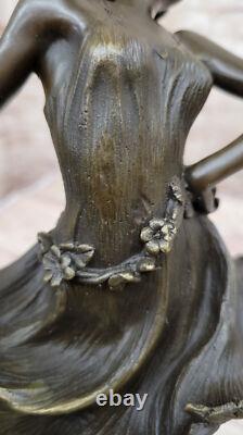 Art Déco Bronze Danseuse, Signée Cesaro Ouvre Sur Marbre Base Sculpture Artwork