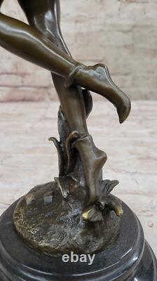Art Déco Bronze Danseuse, Signée Cesaro Ouvre Sur Marbre Base Sculpture Artwork