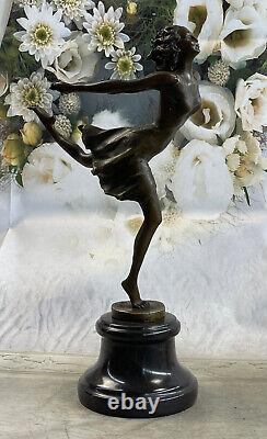 Art Déco Bronze Danseuse, Signée Degas Ouvre Sur Marbre Base Sculpture Figurine