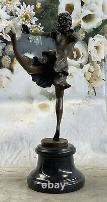 Art Déco Bronze Danseuse, Signée Degas Ouvre Sur Marbre Base Sculpture Figurine