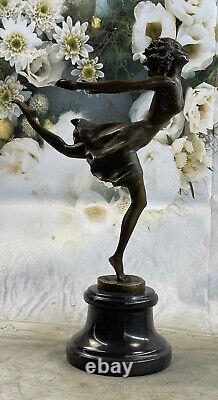 Art Déco Bronze Danseuse, Signée Degas Ouvre Sur Marbre Base Sculpture Figurine