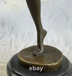 Art Déco Bronze Danseuse, Signée Degas Ouvre Sur Marbre Base Sculpture Figurine