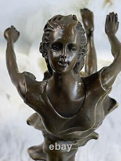 Art Déco Bronze Danseuse, Signée Degas Ouvre Sur Marbre Base Sculpture Figurine